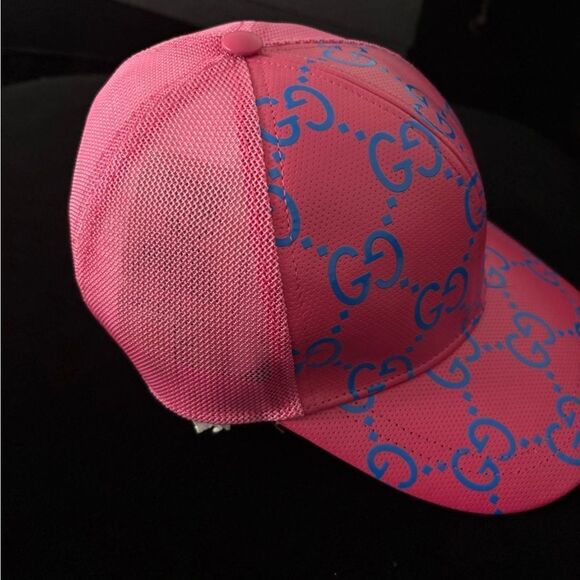 Brand new Gucci Pink and Blue Logo Cap gg all over main image 2